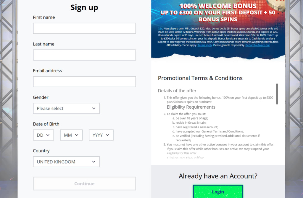 Barz Casino Sign Up Form